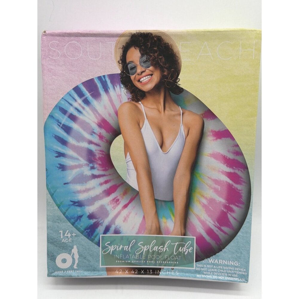 Spiral Splash Tube Inflatable Pool Float Tie-Dye Design 42x42x13 Inches For Ages